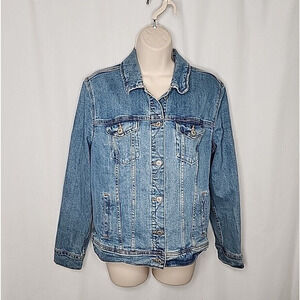 Women's Old Navy Large Blue Denim Trucker Jacket Cotton 1% Spandex Stretch